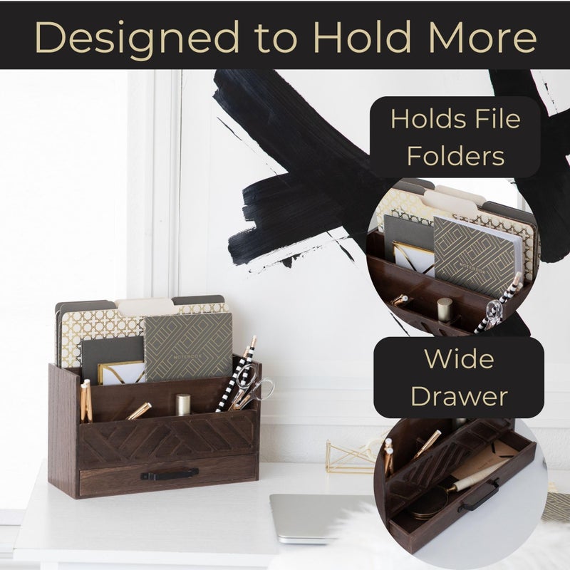 BLU MONACO | Wooden Mail Organizer with Drawer and Compartments | Mail Sorter Organizer Countertop for Desk Entryway | Outgoing Mail Holder Wood Desktop File Storage - Image 4