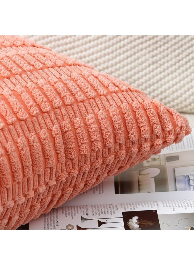 Madizz Set of 2 Corduroy Striped Boho Throw Pillow Covers Decorative Soft Cushion Cover for Sofa Bedroom Coral 50x50cm - Image 4