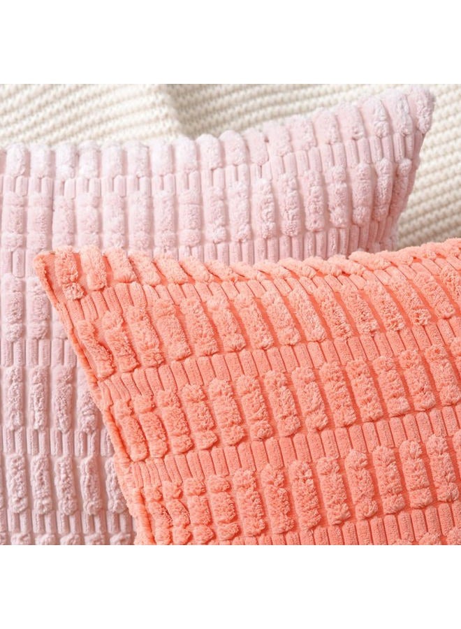 Madizz Set of 2 Corduroy Striped Boho Throw Pillow Covers Decorative Soft Cushion Cover for Sofa Bedroom Coral 50x50cm - Image 3
