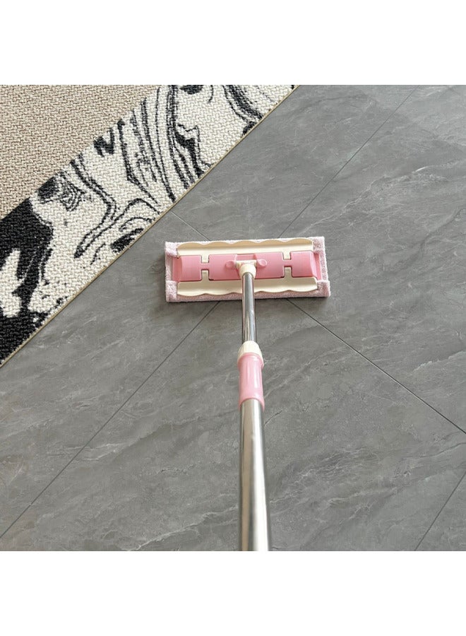 Pink Lazy Clip Rag Flat Mop Household One-mop Water Absorbent Rotary Floor Mopping Bathroom Hand-free-Color:Rose Red Thickened Rod Thickened Cloth, Four Pieces Of Cloth In Total-Applicable Size:Standard - Image 3