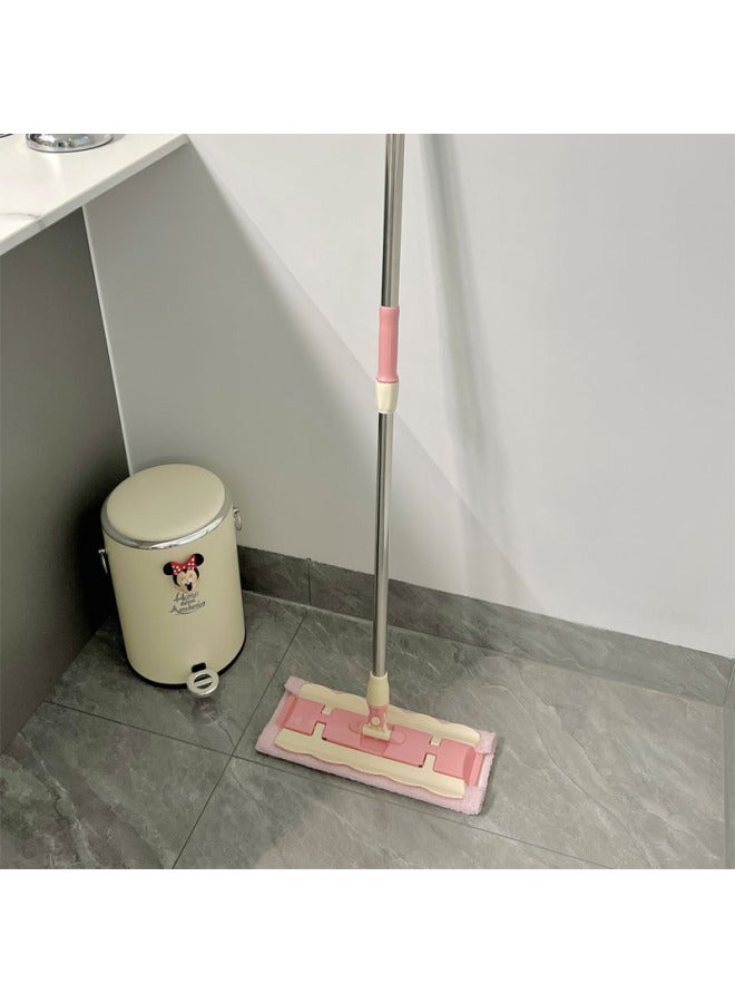 Pink Lazy Clip Rag Flat Mop Household One-mop Water Absorbent Rotary Floor Mopping Bathroom Hand-free-Color:Rose Red Thickened Rod Thickened Cloth, Four Pieces Of Cloth In Total-Applicable Size:Standard - Image 4