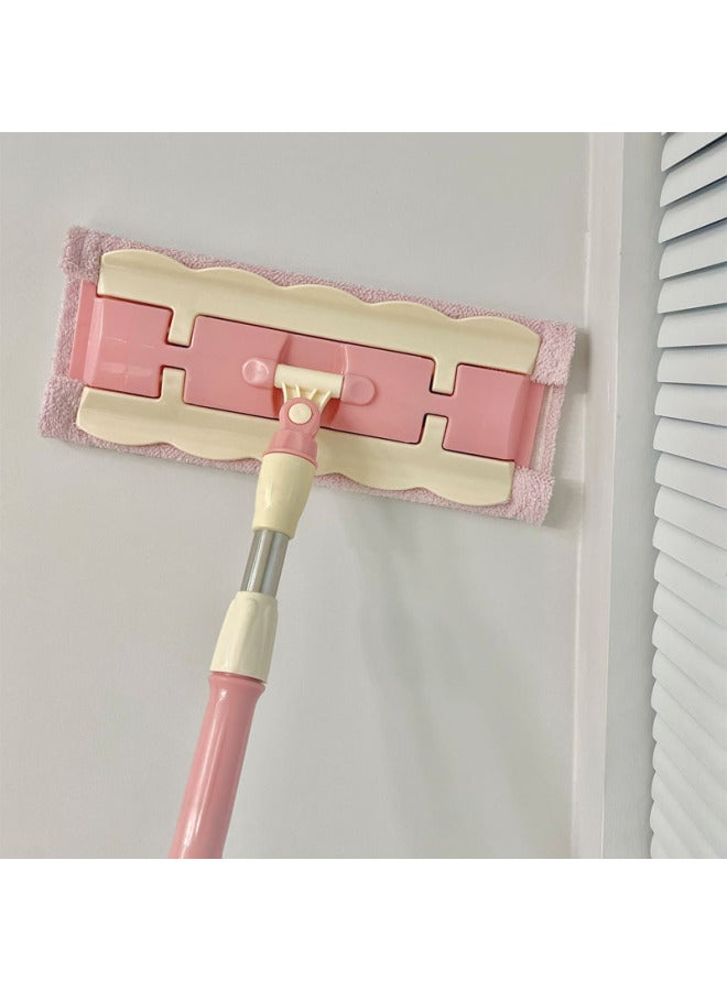 Pink Lazy Clip Rag Flat Mop Household One-mop Water Absorbent Rotary Floor Mopping Bathroom Hand-free-Color:Rose Red Thickened Rod Thickened Cloth, Four Pieces Of Cloth In Total-Applicable Size:Standard - Image 2
