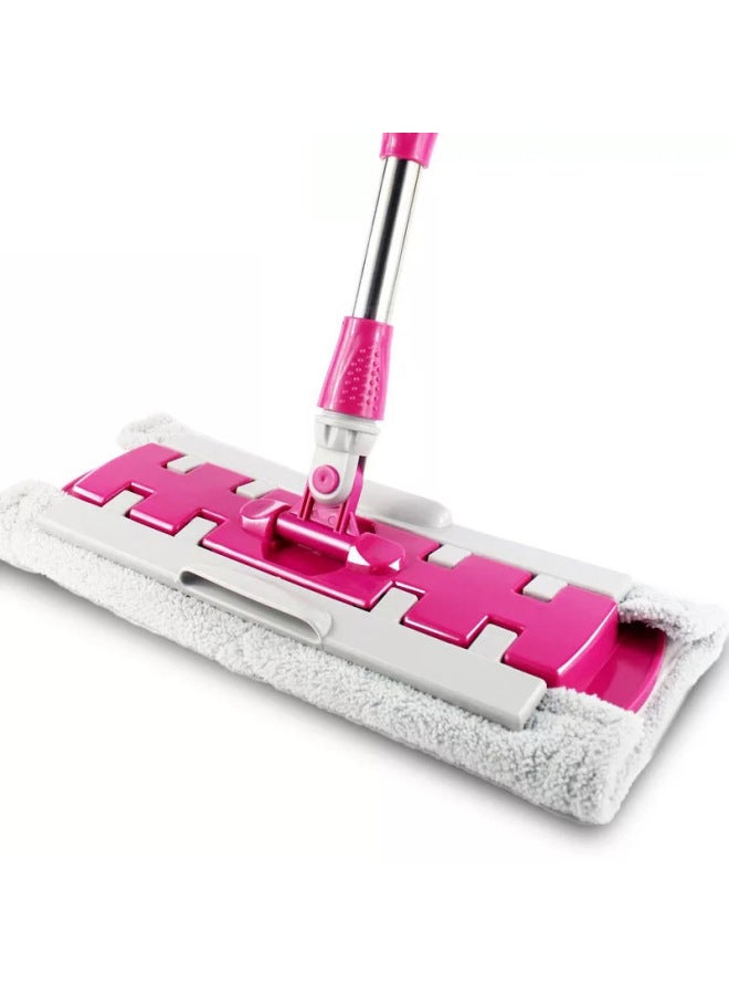 Pink Lazy Clip Rag Flat Mop Household One-mop Water Absorbent Rotary Floor Mopping Bathroom Hand-free-Color:Rose Red Thickened Rod Thickened Cloth, Four Pieces Of Cloth In Total-Applicable Size:Standard - Image 1