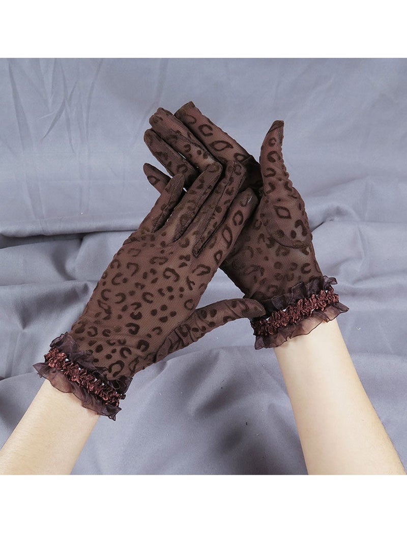 Women's Lace Elegant Short Gloves Courtesy Summer Mittens for Wedding and Tea Party Prom Evening (Coffee) - Image 1