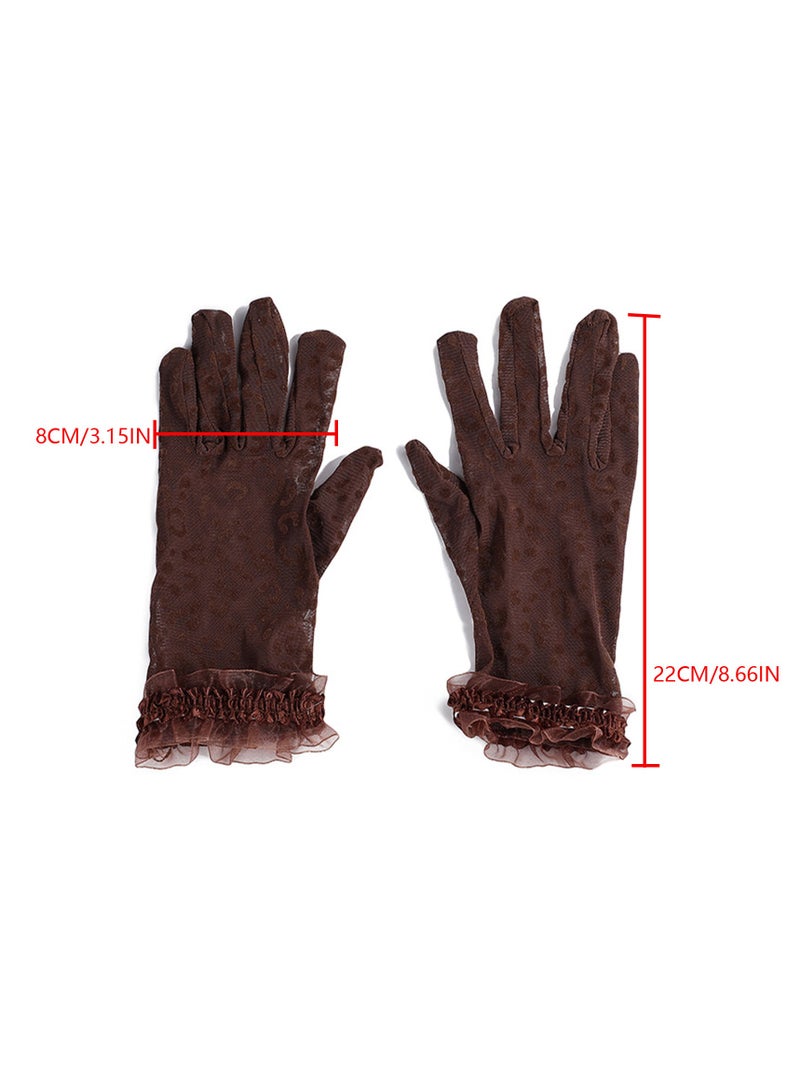 Women's Lace Elegant Short Gloves Courtesy Summer Mittens for Wedding and Tea Party Prom Evening (Coffee) - Image 4