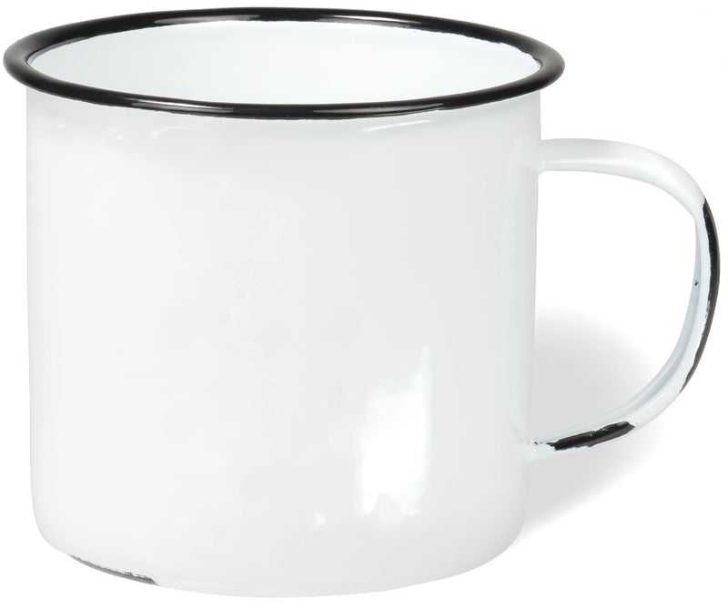 Red Co Enamelware Metal Large Classic 22 Oz Round Coffee and Tea Mug with Handle Distressed WhiteBlack Rim
