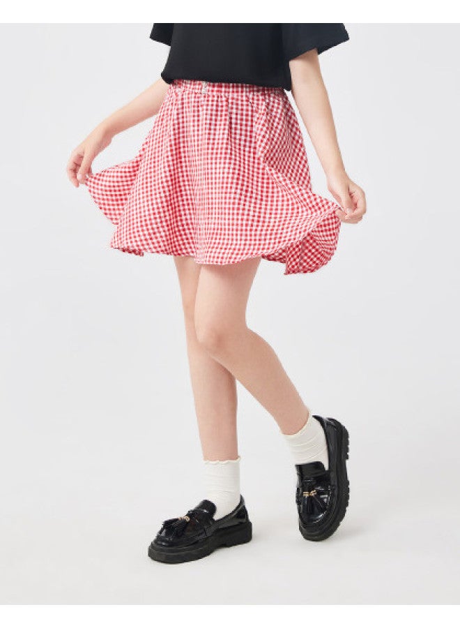 Jeanswest Spring Summer New Girls' Skirt Cute Plaid A-line Skirt Fashionable Trendy Big Kids Student Dress - Image 1