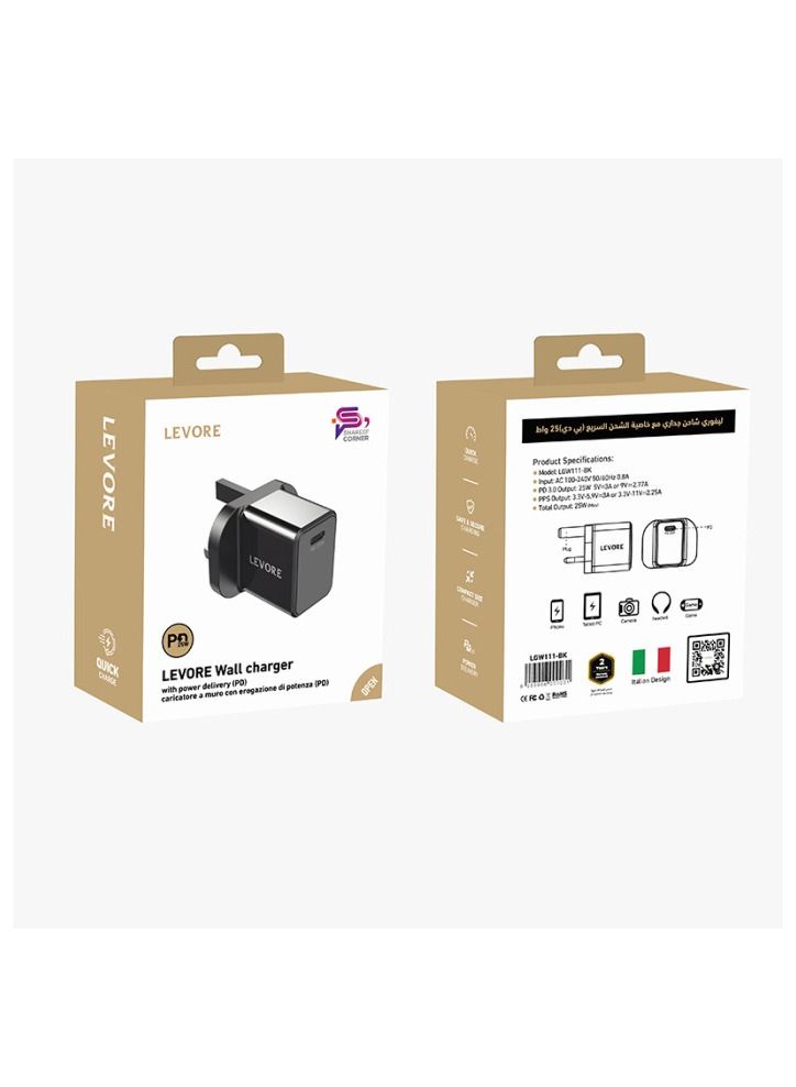 ليفور Levore Wall Charger 25W USB-C PD Adapter - Black - Image 5