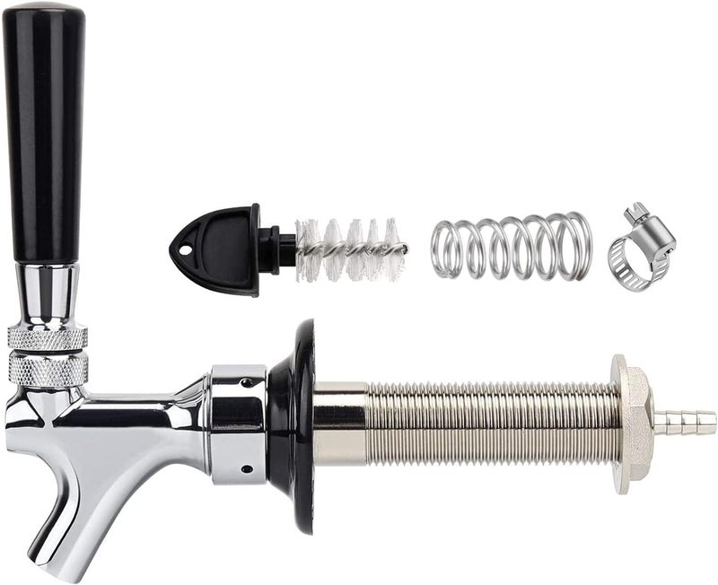 Ferroday Upgraded 4-1/8 inch Shank Stainless Steel Core Draft Beer Faucet Chrome Plated Beer Tap No-Rust No-Leak Beer Faucet for Homebrew 1/4 Barb Keg Faucet Kegerator Parts Beer Tap Faucet - Image 1