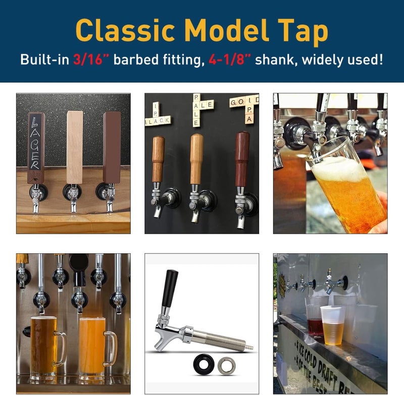 Ferroday Upgraded 4-1/8 inch Shank Stainless Steel Core Draft Beer Faucet Chrome Plated Beer Tap No-Rust No-Leak Beer Faucet for Homebrew 1/4 Barb Keg Faucet Kegerator Parts Beer Tap Faucet - Image 5