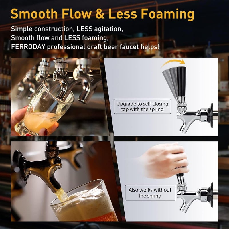Ferroday Upgraded 4-1/8 inch Shank Stainless Steel Core Draft Beer Faucet Chrome Plated Beer Tap No-Rust No-Leak Beer Faucet for Homebrew 1/4 Barb Keg Faucet Kegerator Parts Beer Tap Faucet - Image 4
