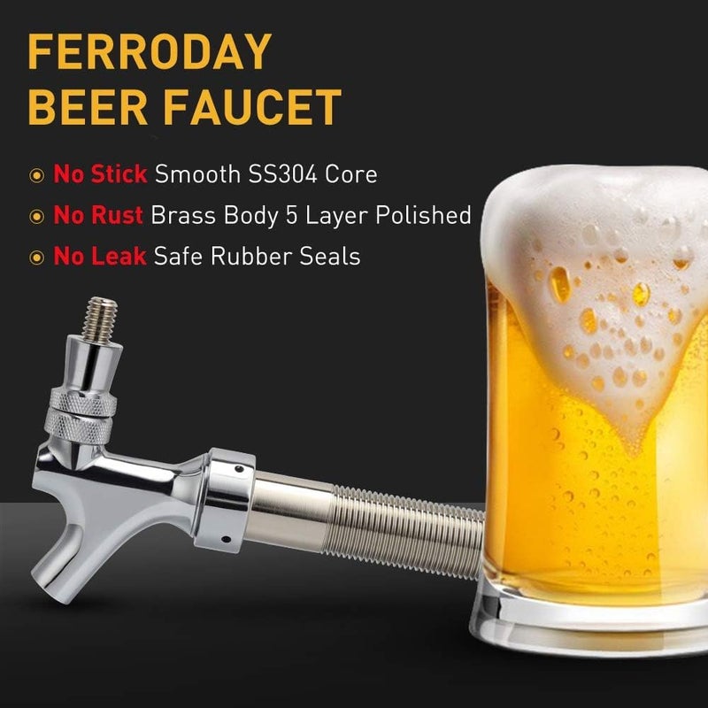 Ferroday Upgraded 4-1/8 inch Shank Stainless Steel Core Draft Beer Faucet Chrome Plated Beer Tap No-Rust No-Leak Beer Faucet for Homebrew 1/4 Barb Keg Faucet Kegerator Parts Beer Tap Faucet - Image 3