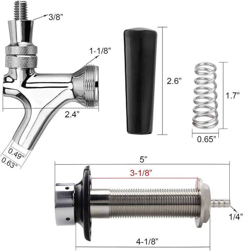 Ferroday Upgraded 4-1/8 inch Shank Stainless Steel Core Draft Beer Faucet Chrome Plated Beer Tap No-Rust No-Leak Beer Faucet for Homebrew 1/4 Barb Keg Faucet Kegerator Parts Beer Tap Faucet - Image 2