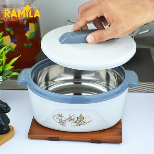 Ramila 1500ml Ramila Brand Insulated Inner Steel Casserole for Roti, White | Hot Pot for Home | Hot Box for Kitchen |Chapati Box | Locks in The Cold & Heat for Long | Serving Bowl with Lid - - Image 1
