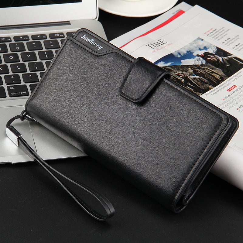 Mens Vintage Casual Baellerry Wallet Multi-Function Long Phone Clutch Black with hand belt without box