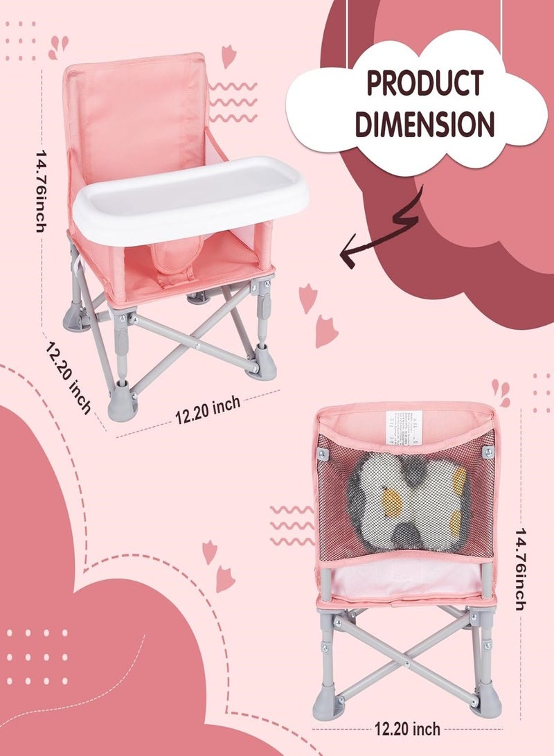 Multifunctional Folding Portable Baby Dining Chair Baby Dining Chair with Removable Tray Storage Bag for Boys and Girls 6-36 Months for Outdoor Camping in The Park (Pink)  - Image 2