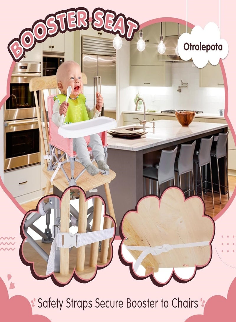 Multifunctional Folding Portable Baby Dining Chair Baby Dining Chair with Removable Tray Storage Bag for Boys and Girls 6-36 Months for Outdoor Camping in The Park (Pink)  - Image 3