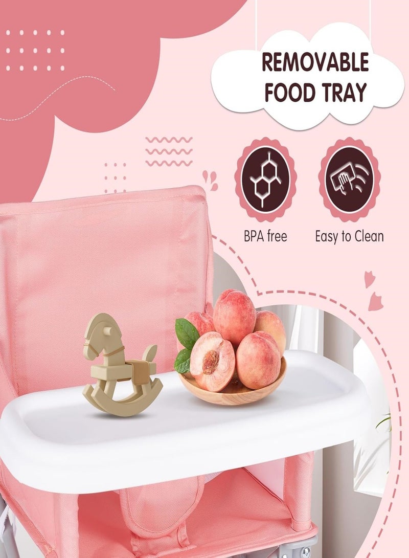 Multifunctional Folding Portable Baby Dining Chair Baby Dining Chair with Removable Tray Storage Bag for Boys and Girls 6-36 Months for Outdoor Camping in The Park (Pink)  - Image 5