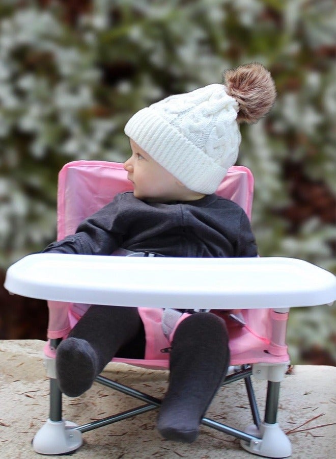 Multifunctional Folding Portable Baby Dining Chair Baby Dining Chair with Removable Tray Storage Bag for Boys and Girls 6-36 Months for Outdoor Camping in The Park (Pink)  - Image 1