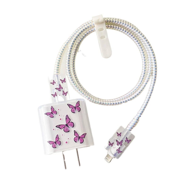 DGG 20W Charger Head and Cable End Protector Set with Cute Style in Purple with Decorative Design Anti Bend Protection and Daily Cable Care - Image 1