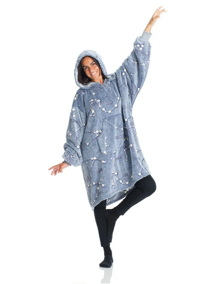 Kanguru Polyester Hoodie Wearable Blanket - Constellations - Glow in the Dark 95×95 cm