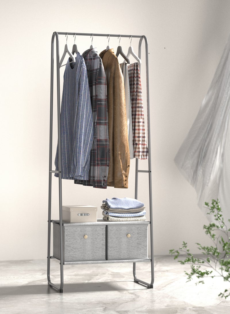 fashionhome Premium Modern Metal Clothes Rack with Fabric Storage Boxes, Freestanding Clothing Rack，Garment Rack, Standing Metal Sturdy Clothing Rack 170x40x64 cm  - Image 1