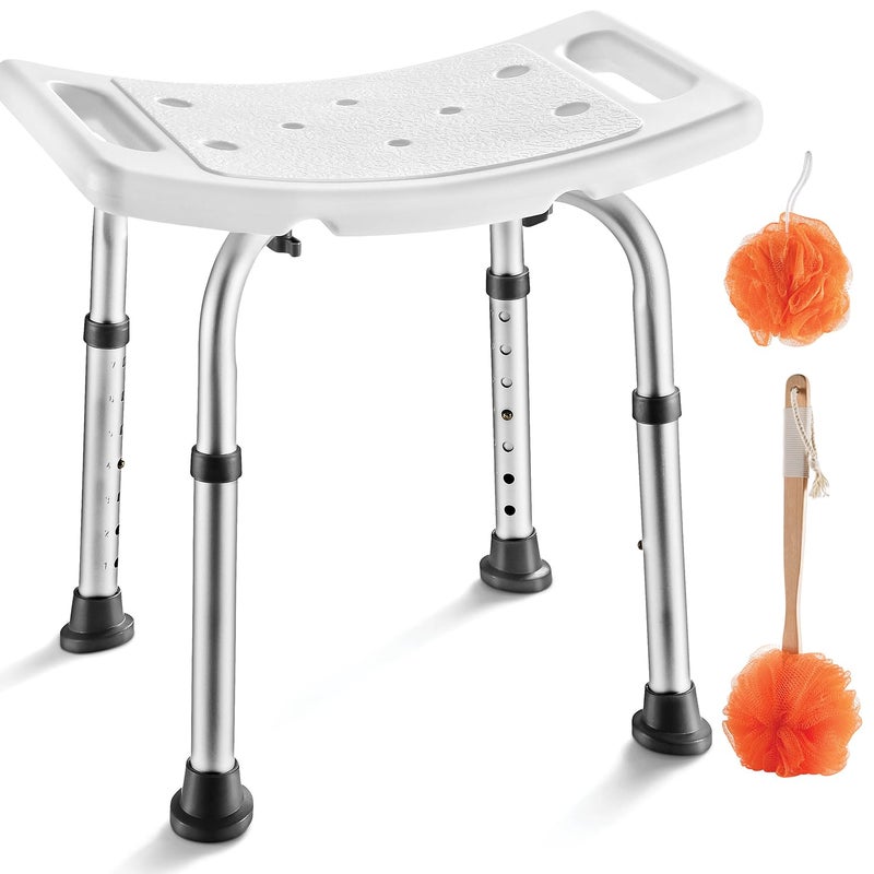 Medical king Medical king Shower Chair  with Back Scrubber  Additional Sponge  Tool Free Shower Chair for Elderly  with 8 Adjustable Heights  Portable Anti Slip Bath Chair for Elderly 