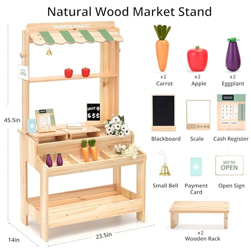 PairPear Wooden Mud Grocery Stand 2in1 Outdoor Market Stand  Mud Kitchen for Kids Outdoor Montessori Pretend Play Toy with 14 Accessories Cash Register  Play Food Ages 3 - Image 5