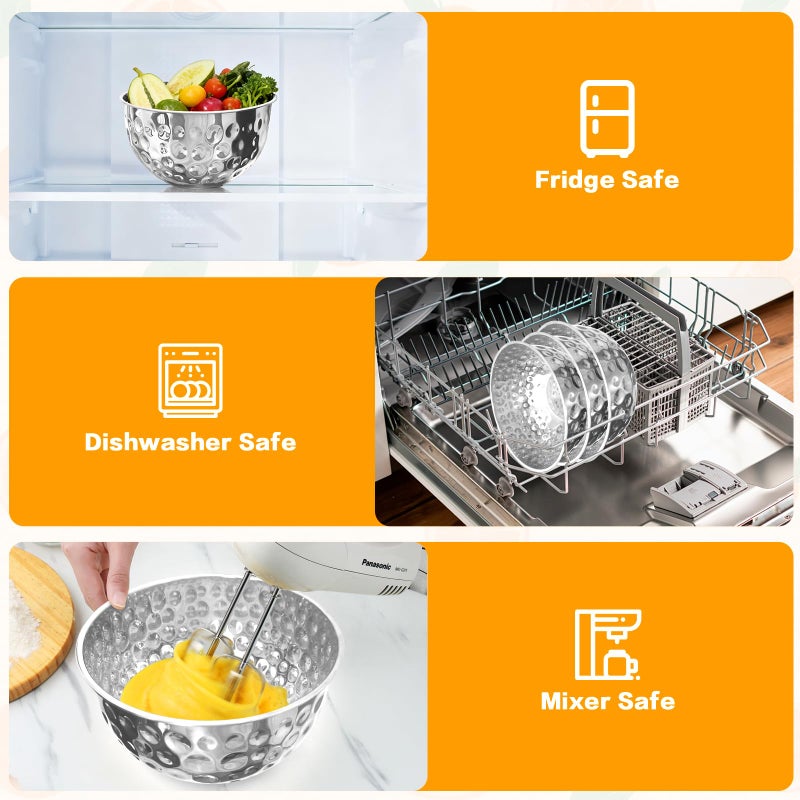 YEJZXY 5 Piece Stainless Steel Mixing Bowls Set, Hammered Bowl Nesting Design Kitchen Bowls for Cooking, Baking, Serving (Size: 4.9/4.2/3.2/2.1/1.6QT) - Image 5