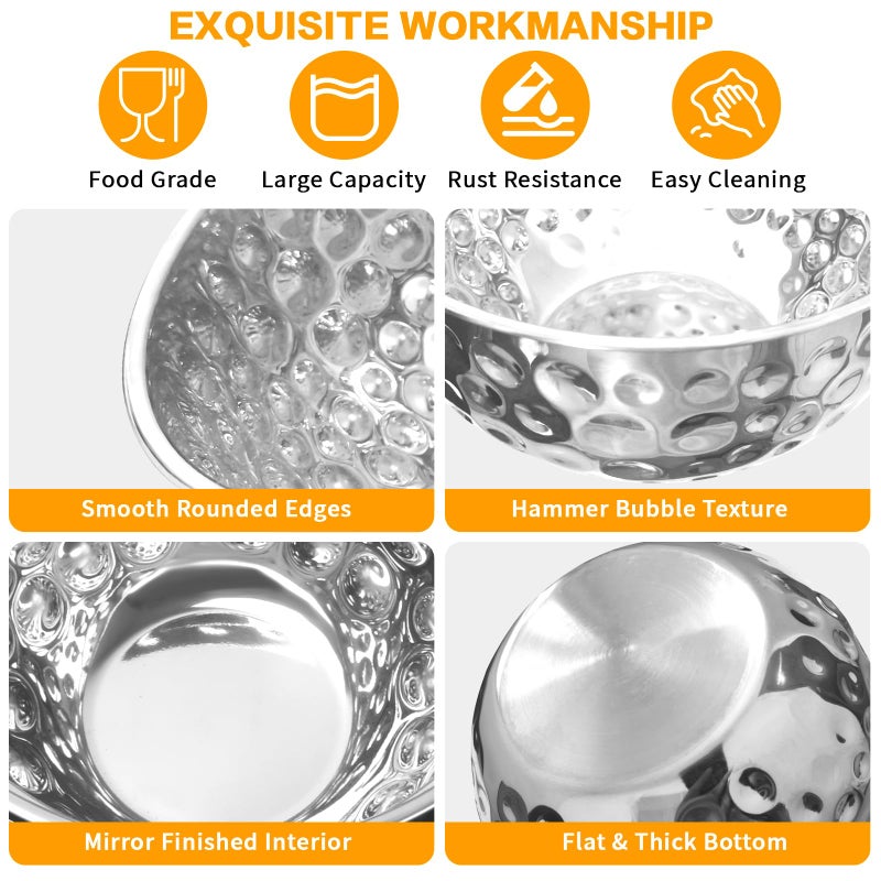 YEJZXY 5 Piece Stainless Steel Mixing Bowls Set, Hammered Bowl Nesting Design Kitchen Bowls for Cooking, Baking, Serving (Size: 4.9/4.2/3.2/2.1/1.6QT) - Image 3