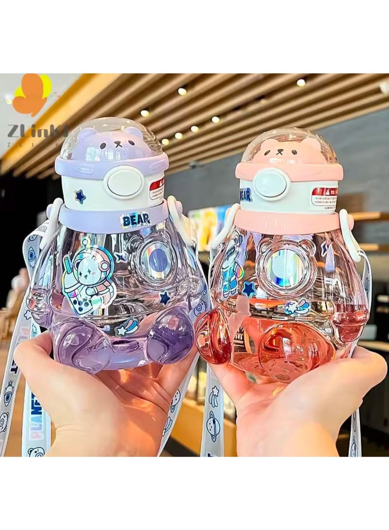 كيوشوب زجاجة ماء للأطفال من كيوشوب 750 مل – شكل دب ظريف + مصاصة آمنة، مثالية للأنشطة والمدرسة و شريط للحمل - Image 5