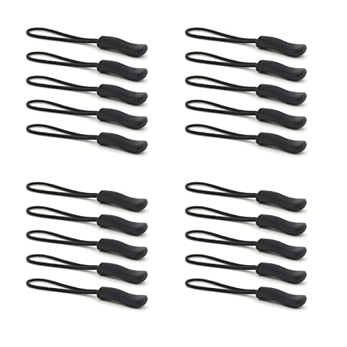 oxt Upgraded 20PCS Premium Black Zipper Pulls - Replacement Zipper Tab Tags Cord Extension Fixer for Luggage, Backpacks, Jackets, Purses, Handbags - Image 1