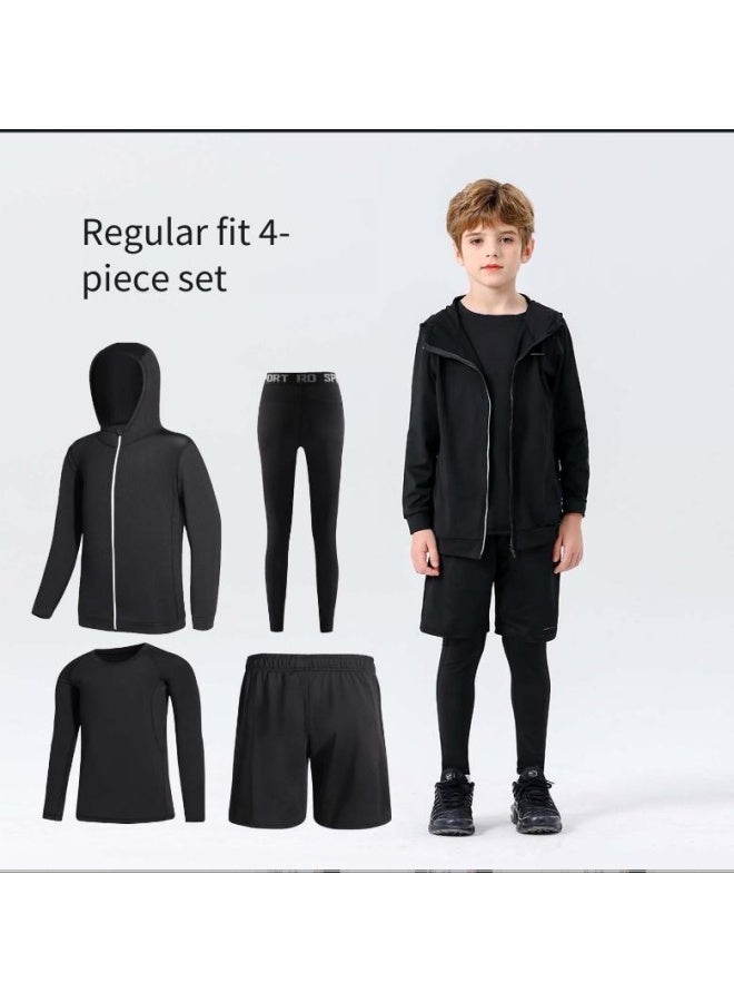Children's Black Regular 4-piece Set Training Fitness Outfit