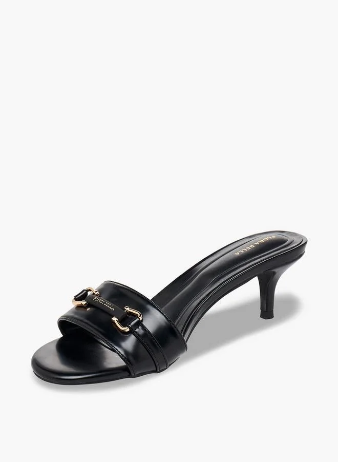Flora Bella By Shoexpress BLACK Women Flared Heel Slip-On Sandals for Women | Best Price UAE