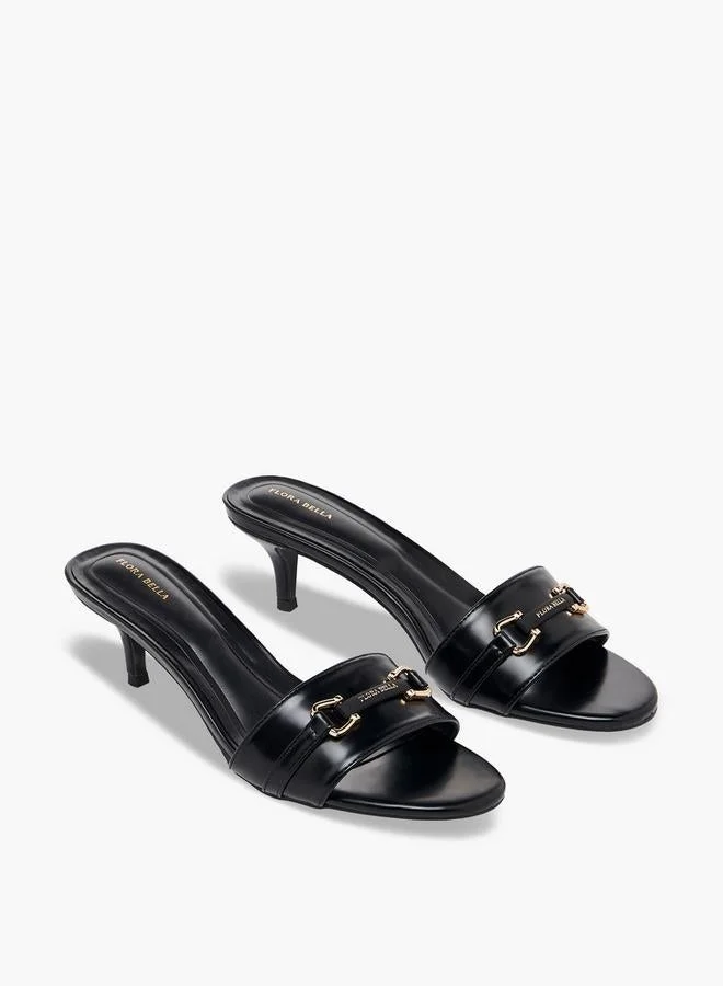 Flora Bella By Shoexpress BLACK Women Flared Heel Slip-On Sandals for Women | Best Price UAE