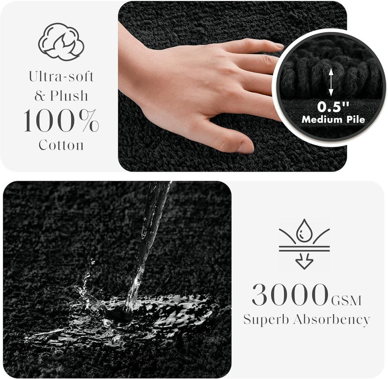 ماديسون بارك سجادة حمام ماديسون بارك سبليندور قابلة للعكس 100% قطن منفوش - 3000 GSM جودة فندقية فاخرة ناعمة متوسطة الوبر ماصة سريعة الجفاف ديكور غرفة الاستحمام، 24x44، أسود - Image 3