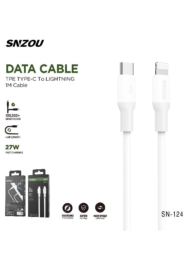 كابل شحن سريع 27 واط من النوع C إلى Lightning بطول 1 متر SN-124 - أبيض - pzsku/Z1BA672B0C351EF3B6F27Z/45/1765884515/7a96a4d2-dc87-4e9c-b854-0e6f94ec3b88