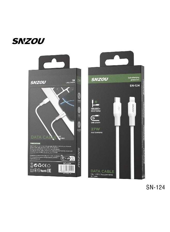 كابل شحن سريع 27 واط من النوع C إلى Lightning بطول 1 متر SN-124 - أبيض - pzsku/Z1BA672B0C351EF3B6F27Z/45/1765884515/911afbe2-2dd7-4ac5-9750-be02fdee2526