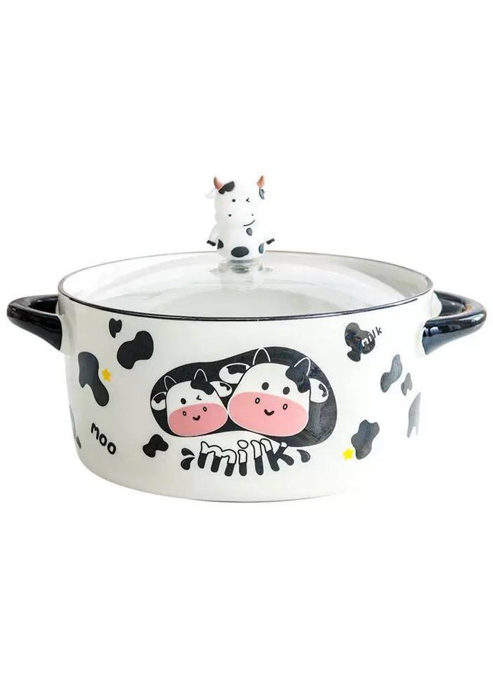 Round porcelain pot with a pyrex lid