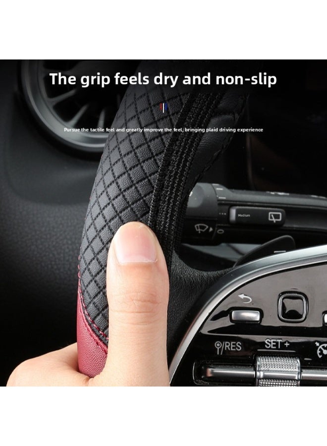 غطاء عجلة القيادة من الجلد للسيارة، ناعم ومريح، قابل للتنفس وغير قابل للانزلاق، غطاء عجلة قيادة مرن عالمي، سيارة رياضية، تعديل داخل السيارة - Image 5