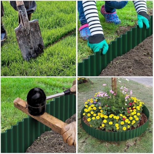 LAVEVE Corrugated Metal Garden Edging 4" x 10Ft, Landscape Edging Border for Lawn, Flower Bed, Garden Fence, Paver Edging (Green) - Image 4