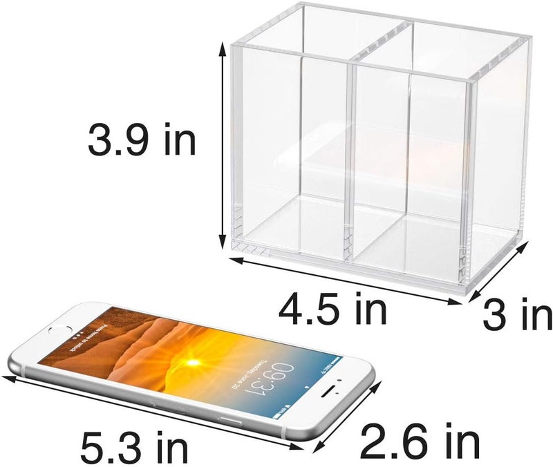 NIUBEE Acrylic Pen Holder 2 Compartments, Clear Pencil Organizer Cup for Countertop Desk Accessory Storage - Image 3