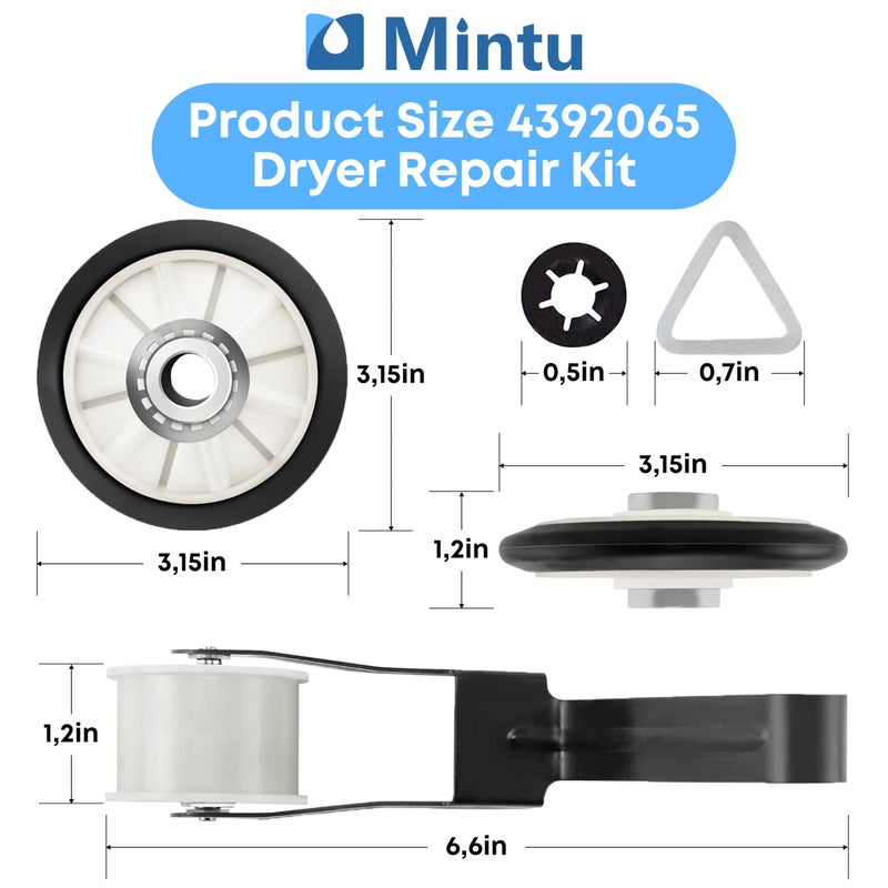 Mintu 4392065 Dryer Repair Kit with 341241 Dryer Belt, 349241t, 691366 - Dryer Parts for Whirlpool Kenmore Maytag Amana, Fit for Model wed4815ew1 ned4655ew1, Replaces AP3131942 AP6010582 WP691366 AP3098345 - Image 2