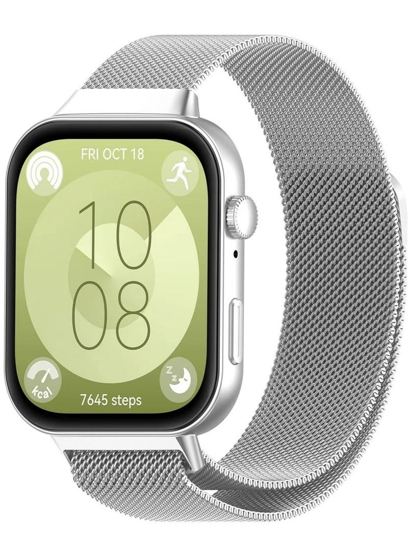 KENSUO Metal Strap Compatible with Huawei Watch Fit 3/4, Magnetic Mesh Stainless Bands Women Men Loop Replacement Watch Band for Huawei Watch Fit 4/Fit 4 Pro/3 Straps (Silver) - Image 2