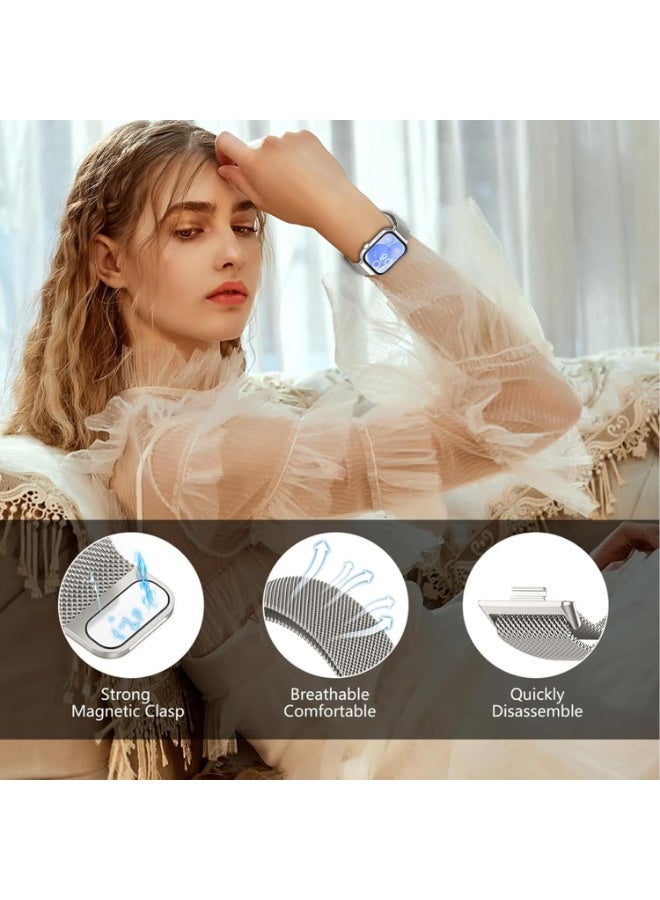 KENSUO Metal Strap Compatible with Huawei Watch Fit 3/4, Magnetic Mesh Stainless Bands Women Men Loop Replacement Watch Band for Huawei Watch Fit 4/Fit 4 Pro/3 Straps (Silver) - Image 3