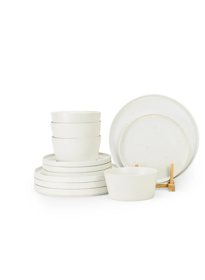 Cuisine Art Cuisine Art WOLA 12-Piece Dinner Set, White Stoneware Service for 4 - Includes Dinner Plates, Side Plates & Bowls - Durable Modern Tableware for Daily Use & Gifts