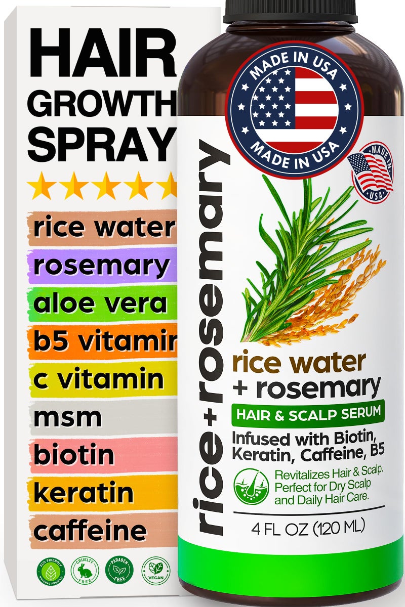 NEW Fermented Rice Water Hair Growth Spray with Rosemary Biotin Keratin Caffeine Vitamins C B5 For Thinning Hair Hairfall Thicker Longer Softer Hair All Hair Types Men Women