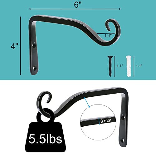 LOOGI Hanging Plant Bracket, Wall Hook Plant Hanger 6 Inch Decorative Hooks for Indoor Planter Lantern, Outdoor Bird Feeder Wind Chime, 2 Pack Black - Image 2