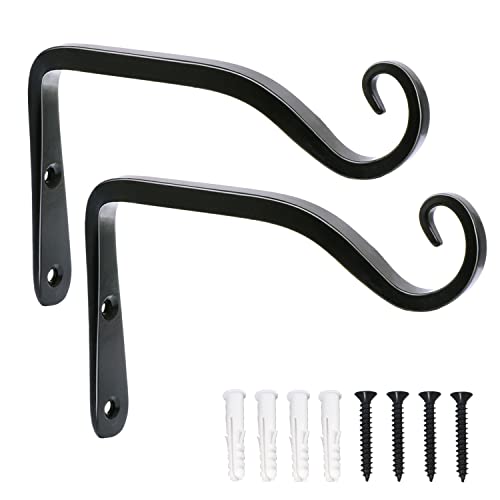 LOOGI Hanging Plant Bracket, Wall Hook Plant Hanger 6 Inch Decorative Hooks for Indoor Planter Lantern, Outdoor Bird Feeder Wind Chime, 2 Pack Black - Image 1