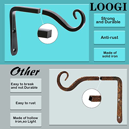 LOOGI Hanging Plant Bracket, Wall Hook Plant Hanger 6 Inch Decorative Hooks for Indoor Planter Lantern, Outdoor Bird Feeder Wind Chime, 2 Pack Black - Image 4